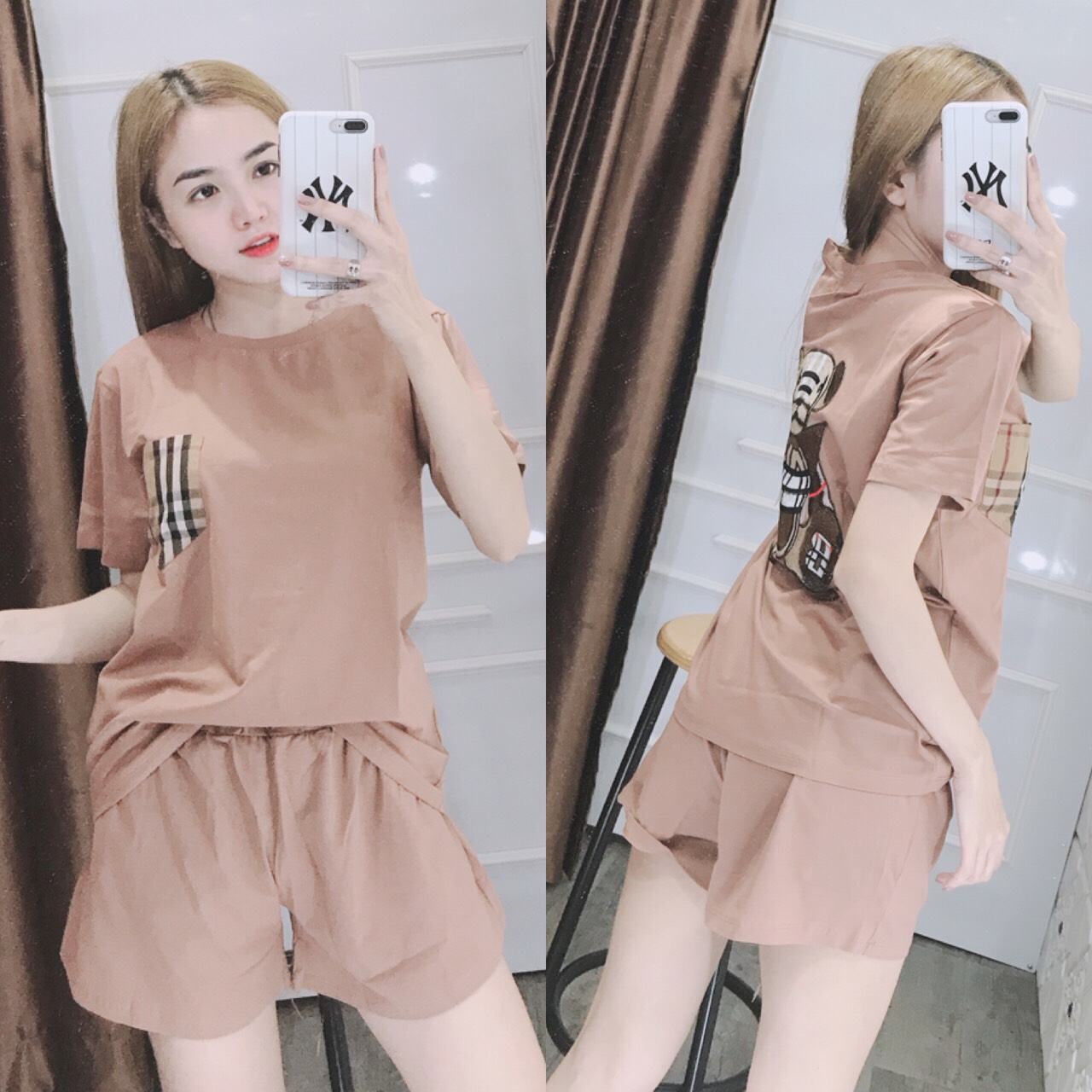 bộ đồ đùi chất cotton in gâu dễ thương mặc mát 2020