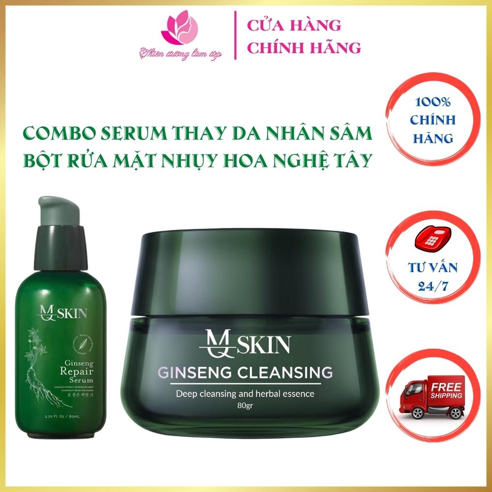 Combo serum thay da nhân sâm, bột rửa mặt nhân sâm mq skin chính hãng