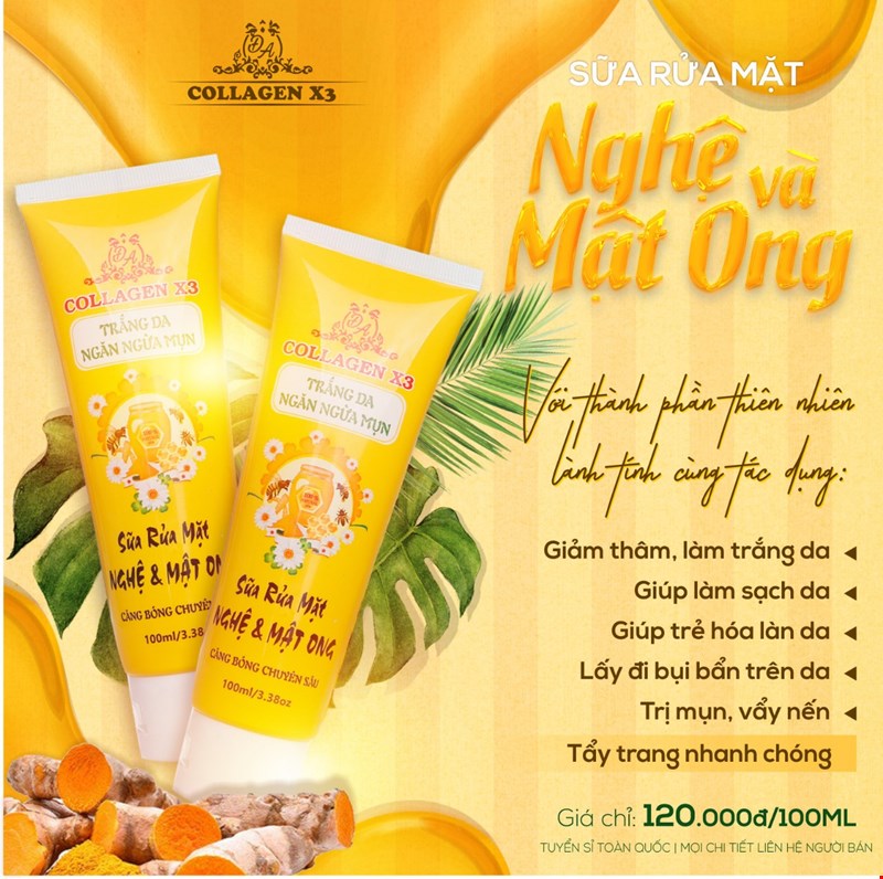 Sữa Rửa Mặt Nghệ Mật Ong Collagen X3