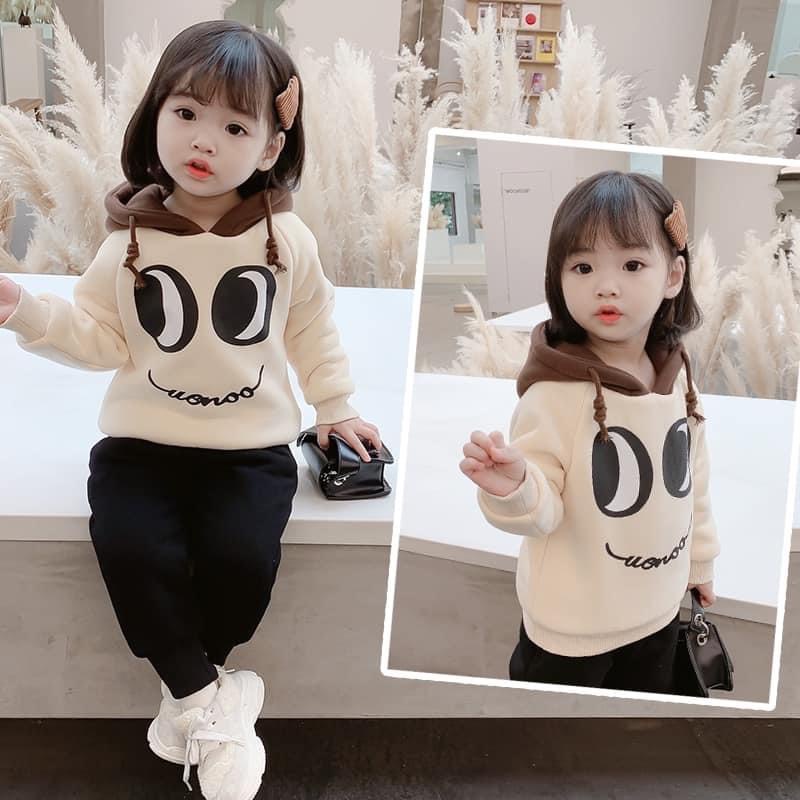 Bộ nỉ bông cho bé trai bé gái Doly kids, quần áo nỉ bé trai bé gái chất nỉ bông cực ấm in hình mắt NMO6 từ 6-27kg