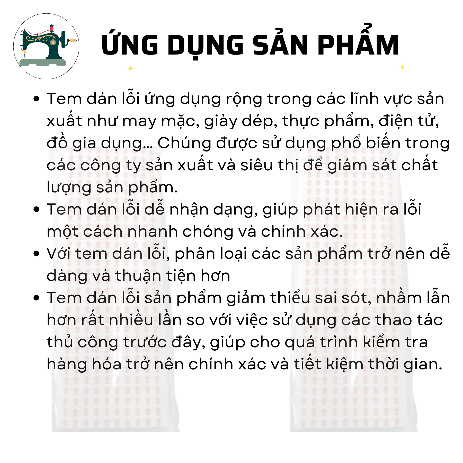[COMBO 10 TỜ] Tem Mũi Tên Dán Lỗi Màu Đỏ Ngành May Mặc