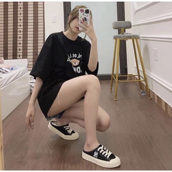 Tặng hộp, Bill và 1 bộ dây - Giày sục thể thao nam nữ MLB thêu chữ NY, size 36 đến 39.