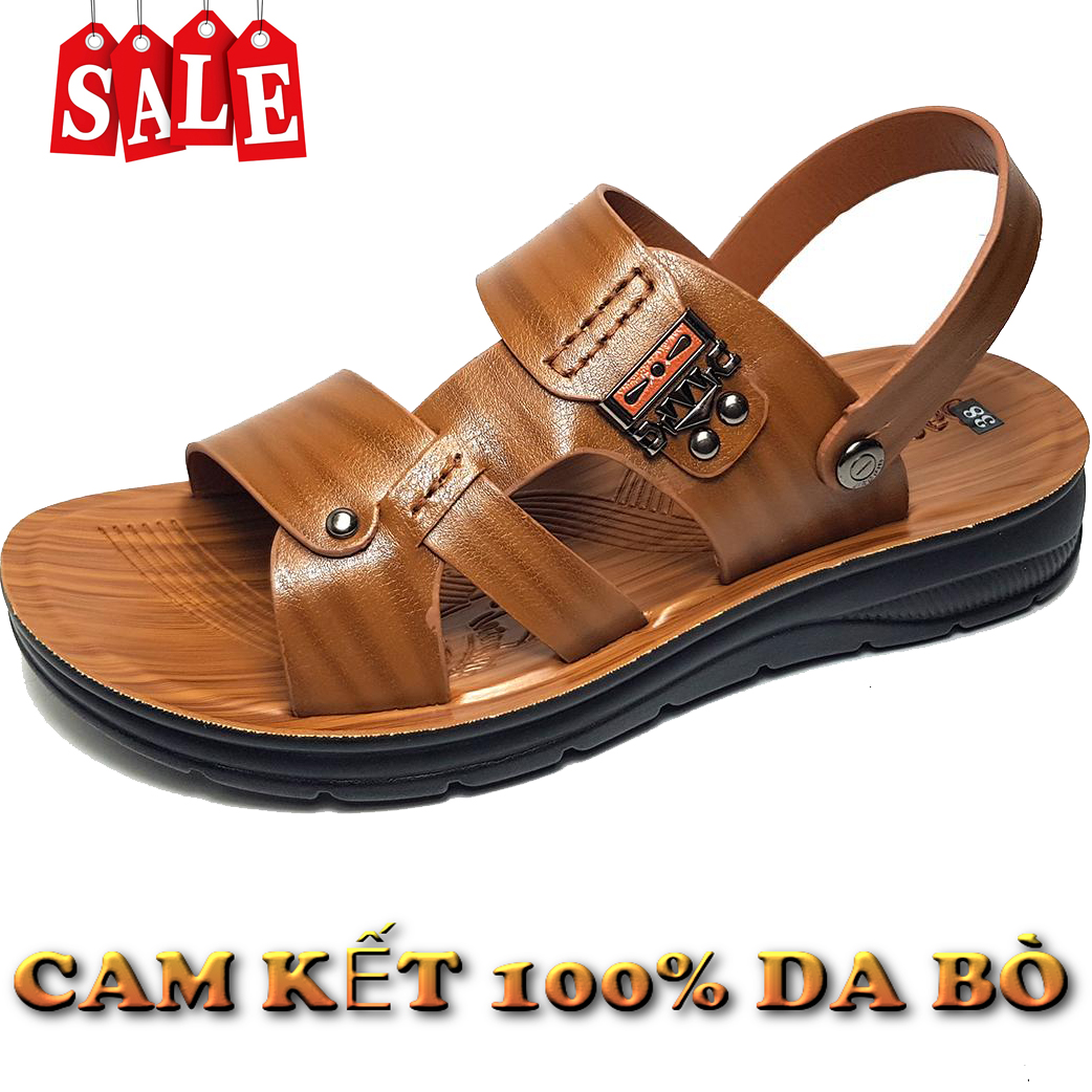 dép nam da bò đế cao su đúc [DTH02]