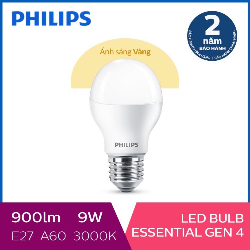 Bóng đèn Philips LED siêu sáng tiết kiệm điện Essential Gen4 9W E27 A60 (Ánh sáng vàng)