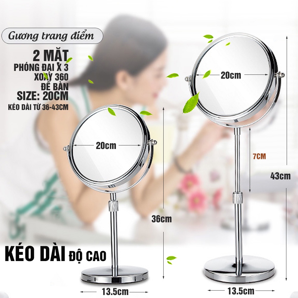 Desktop mirror size large-makeup mirror 2 sided rotating 360 degree zoom X2 alloy frame not steel