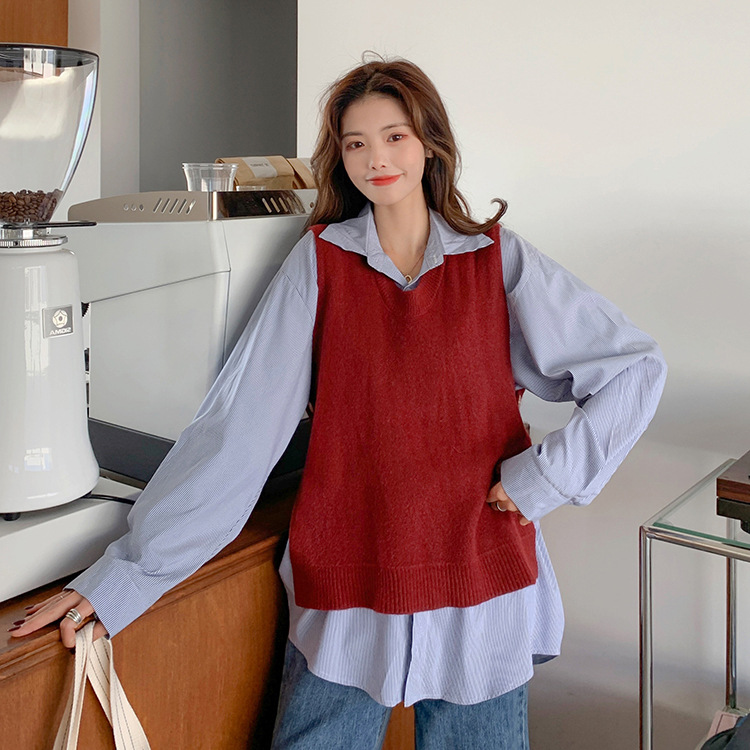 MS285 Áo gile len 2 vạt đính cúc