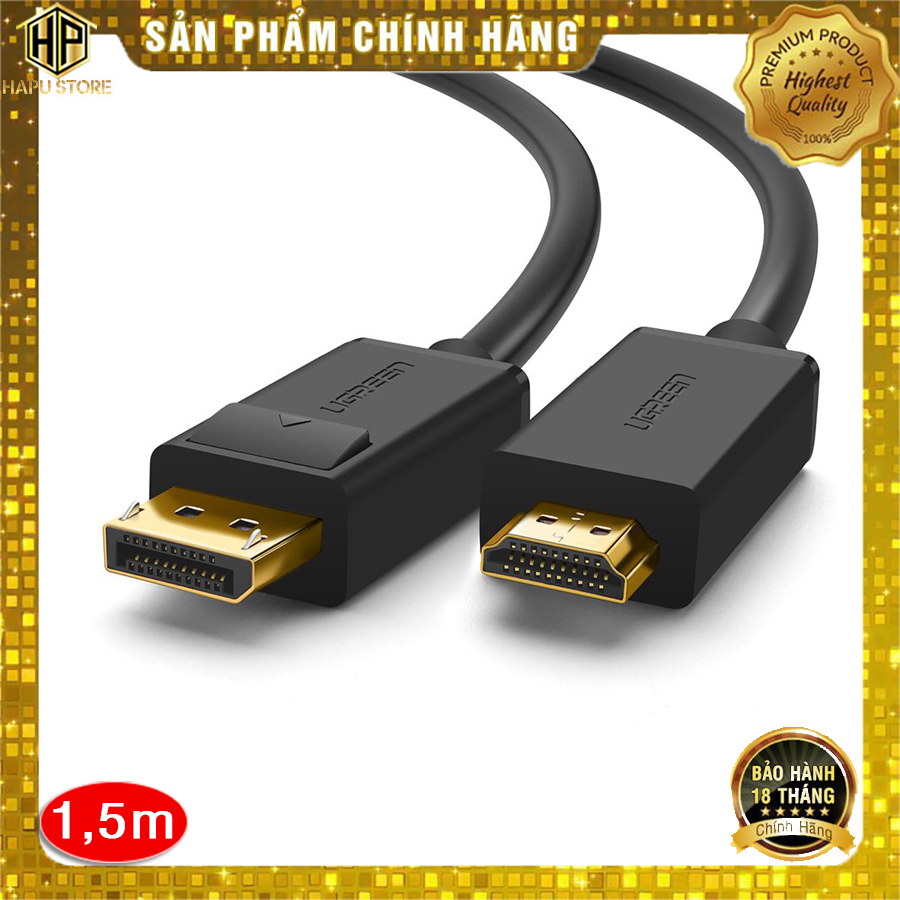 Cáp displayport to hdmi ugreen 10239 dài 1,5m chính hãng - hapustore