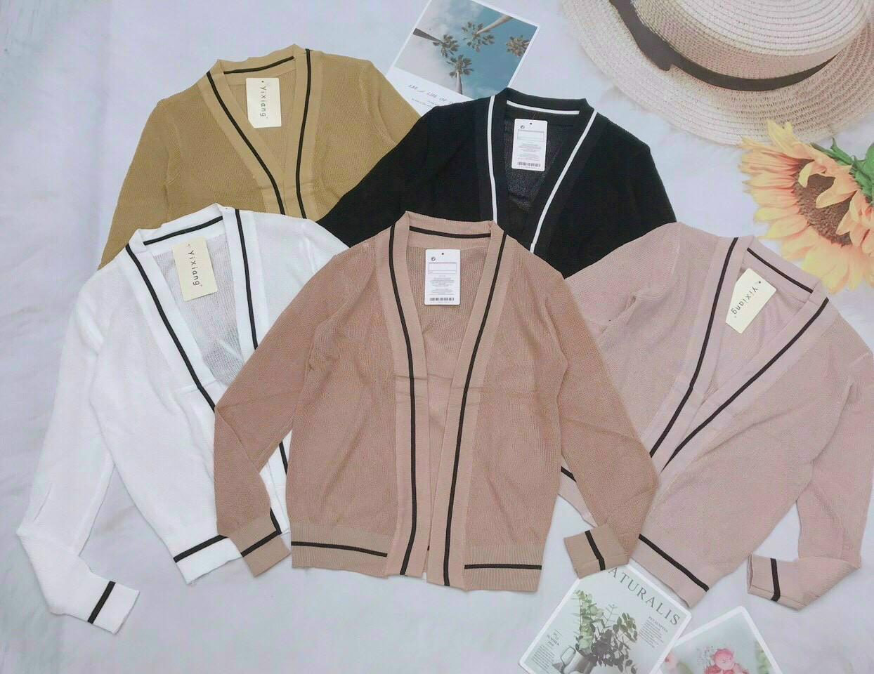 Áo khoác len cardigan dệt kim hàng nhập viền sọc