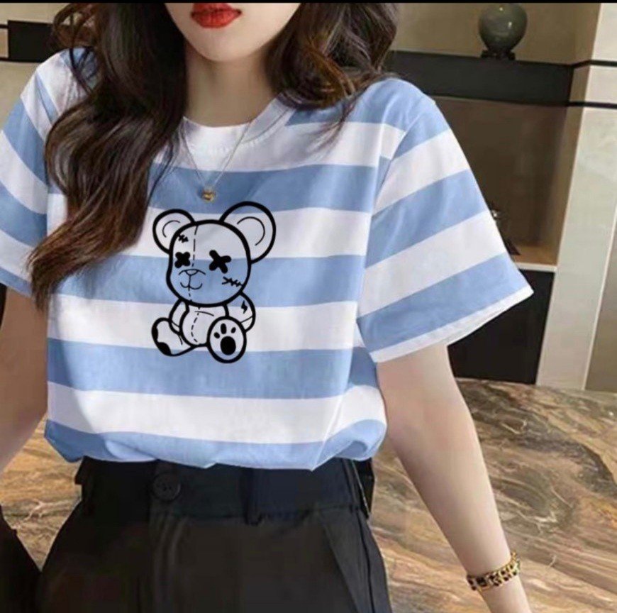 Áo phông kẻ sọc in Gấu siêu Kute
