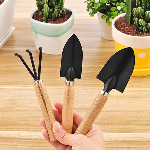Dụng Cụ Làm Vườn 3 Món Xẻng, Bồ Cào Cán Gỗ Tiện Lợi
