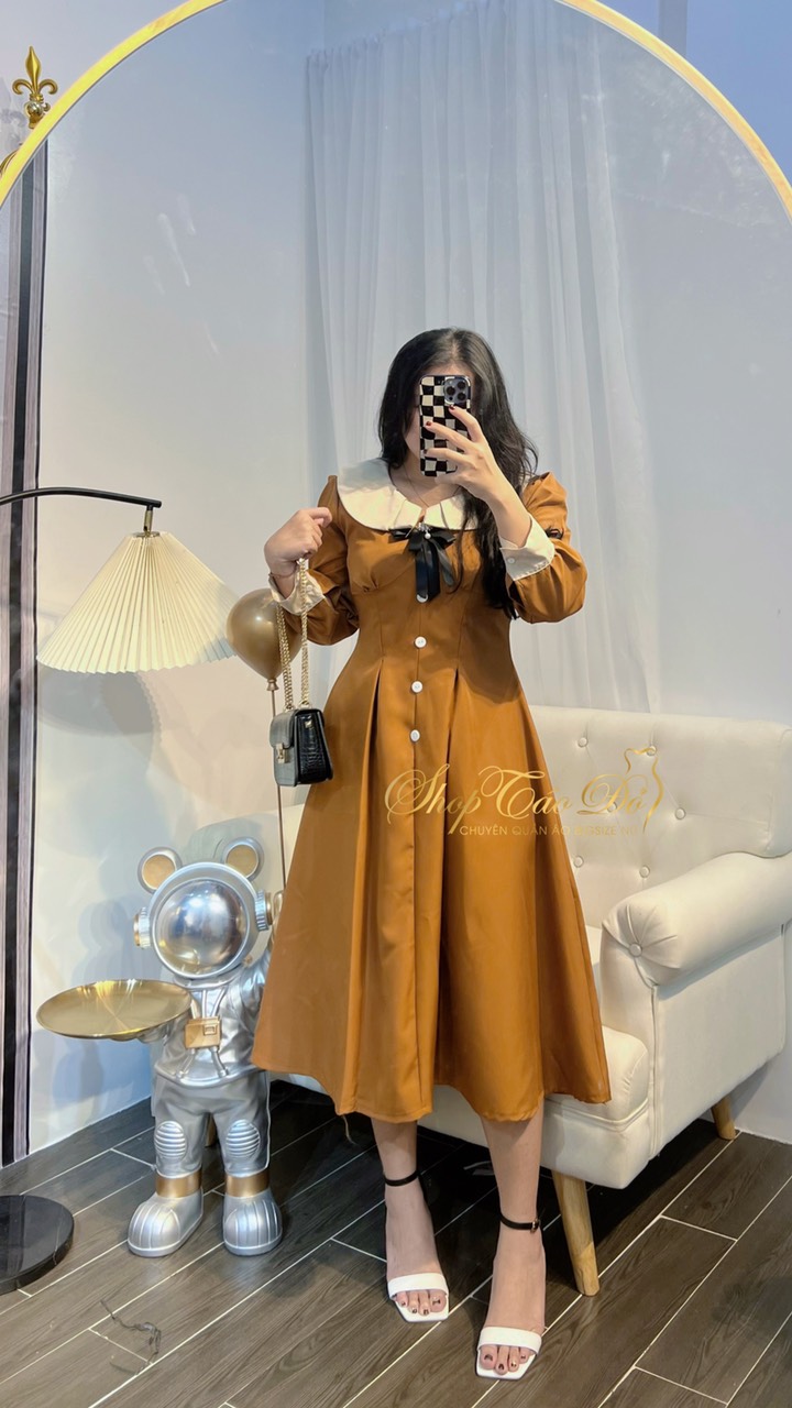 (TÁO ĐỎ BIGSIZE 55-90KG) Đầm Cổ V Kiểu Vintage Sang Chảnh D96 (ảnh thật chính chủ)🍎🍎🍎
