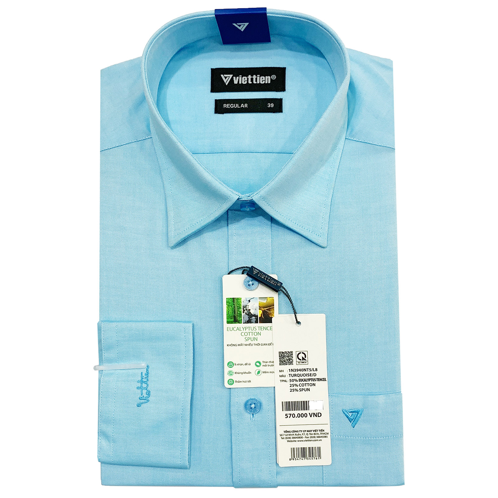 Áo sơ mi nam dài tay việt tiến chất liệu bạch đàn 3940