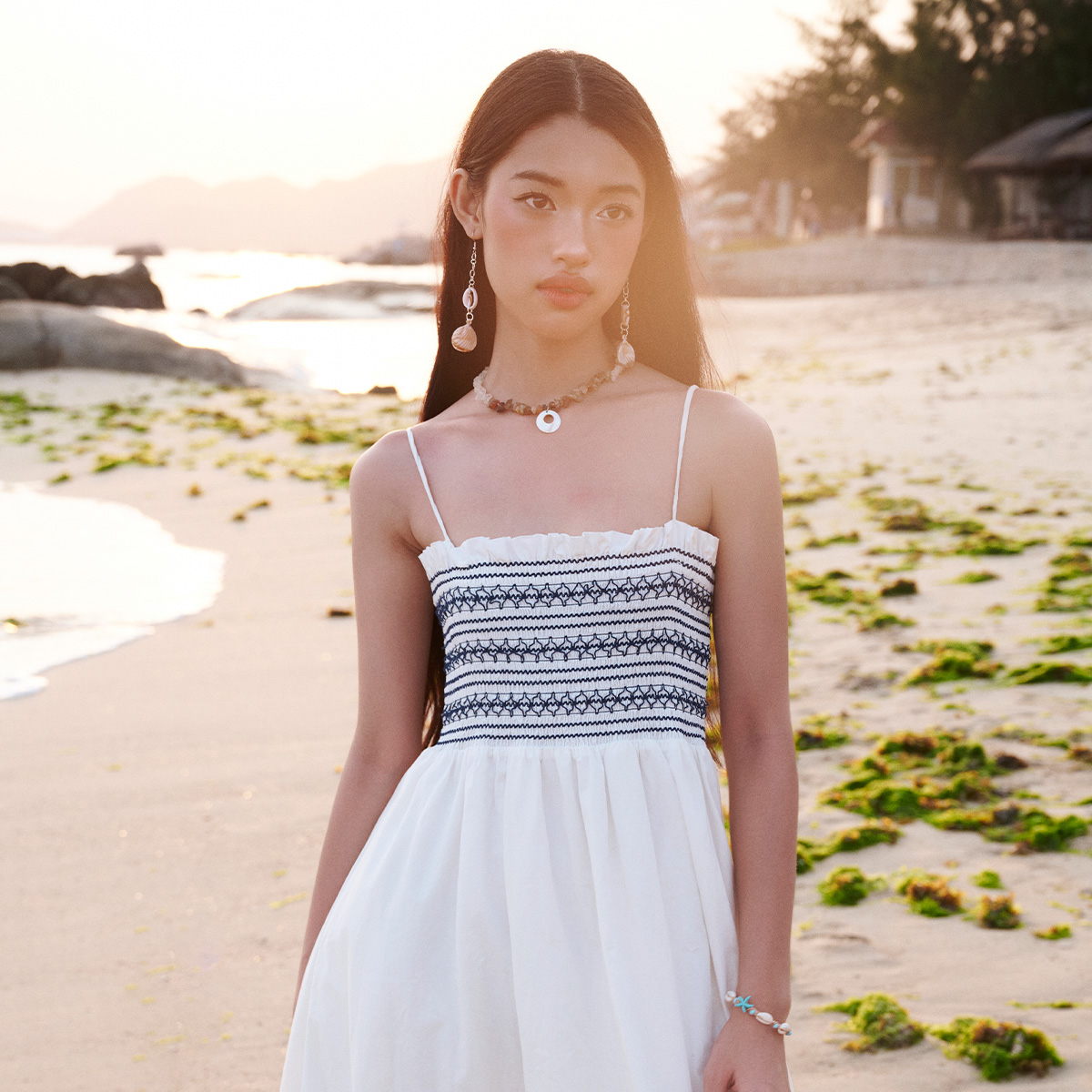 DOTTIE - Đầm maxi chạy trang trí - Trắng - D0598