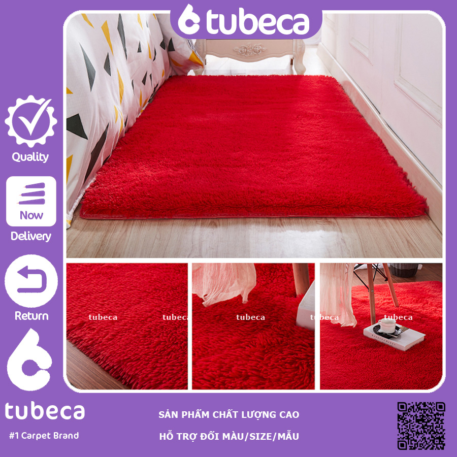 Thảm Trải Sàn Phòng Ngủ Lông Xù Giá Rẻ Màu Đỏ Đô 1m6x2m | TUBECA