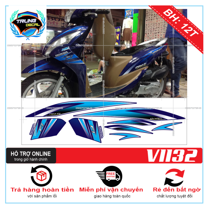 Tem rời xe vision 2012 dán xe xanh