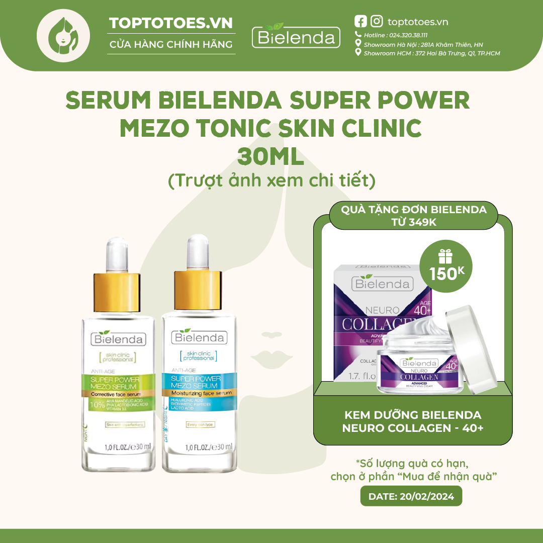 Serum Bielenda Super Power Mezo Skin Clinic Moisturizing cấp nước dưỡng ẩm/ Correcting căng bóng mờ thâm