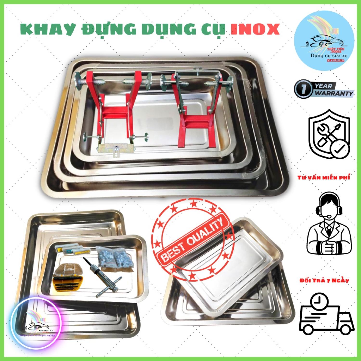 Khay đựng đồ nghề xe máy INOX DẦY nhiều kích cỡ
