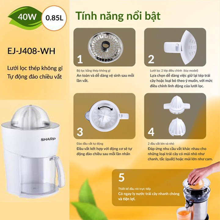 Máy Vắt Cam SHARP EJ-J408-WH