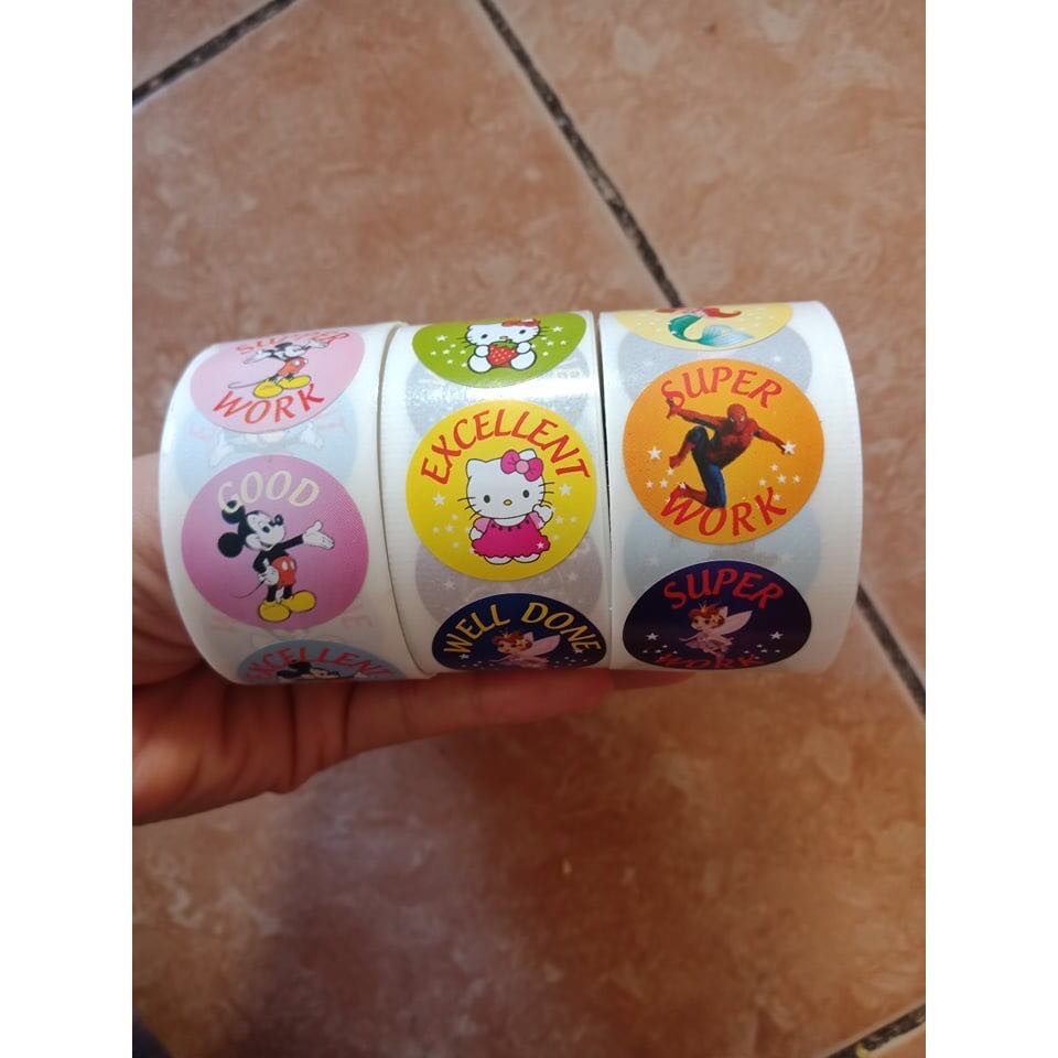 Cuôn 500 Sticker Khen Thưởng Tiếng Anh