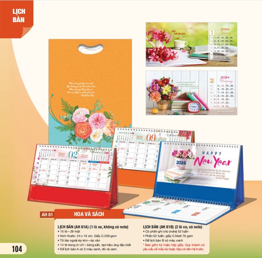 Combo 5 cuốn lịch bàn 2024 - ms ah-81 - ah-90