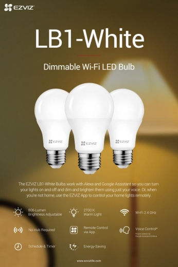 [HCM]BÓNG ĐÈN WIFI THÔNG MINH EZVIZ LB1 - LWAWCó Thể Điều Chỉnh Độ Sáng Ứng Dụng Điện Thoại EZVIZ Điều Khiển Từ Xa