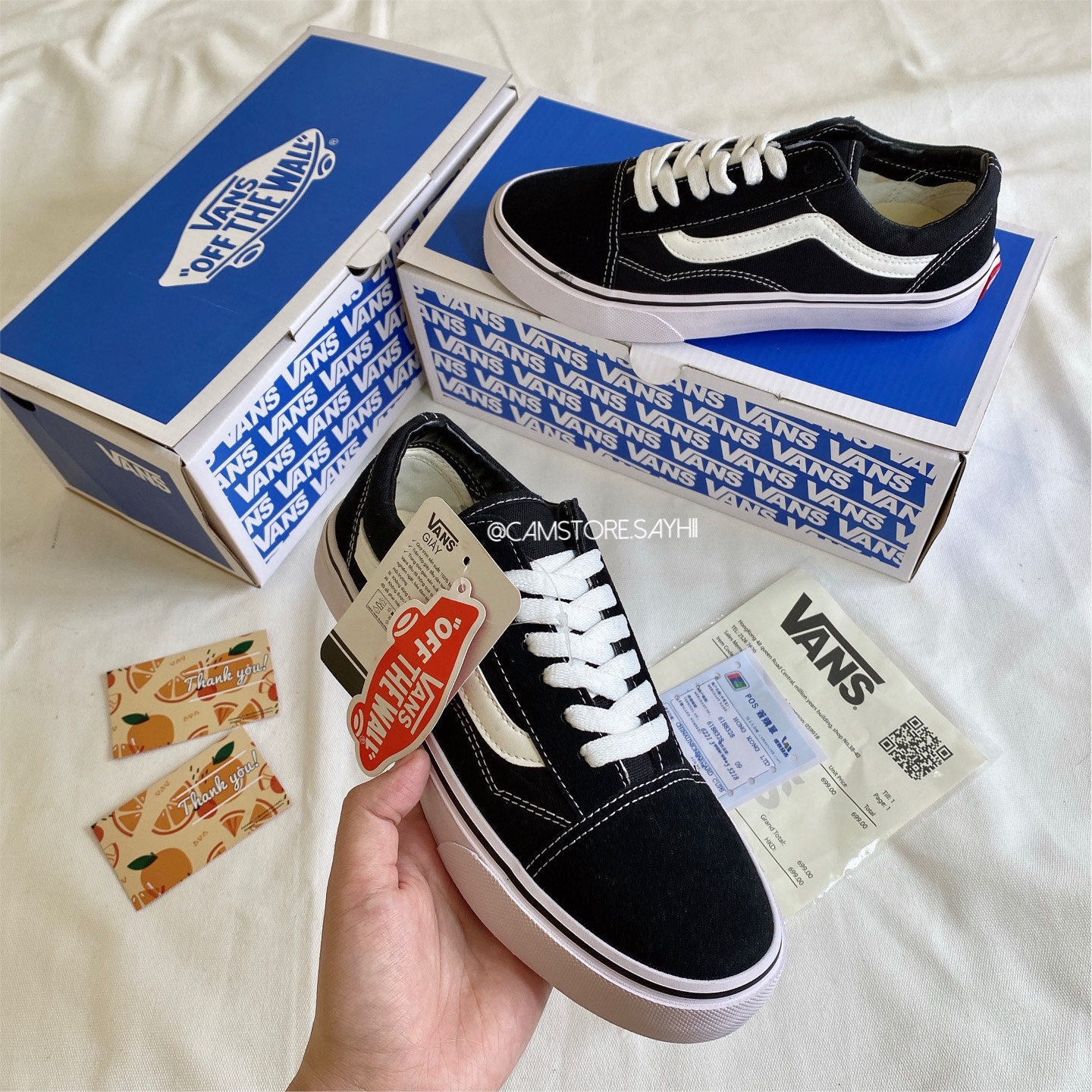 Giày Thể Thao Nam Nữ Sneaker Vans Sọc Trắng - Old Skool Basic