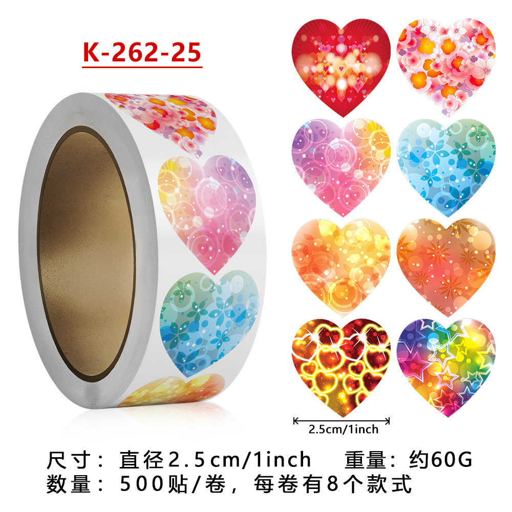 Cuộn 500 tem Sticker Trái tim in màu tự dính 2.5cm