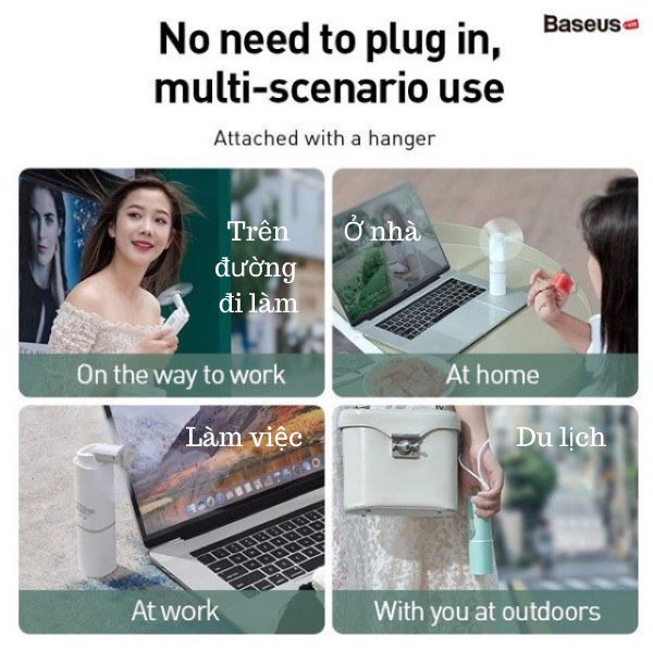 Quạt Mini Cầm Tay Baseus Kiêm Sạc Dự Phòng 2000 mAh (Baseus Square Portable Folding Fan)