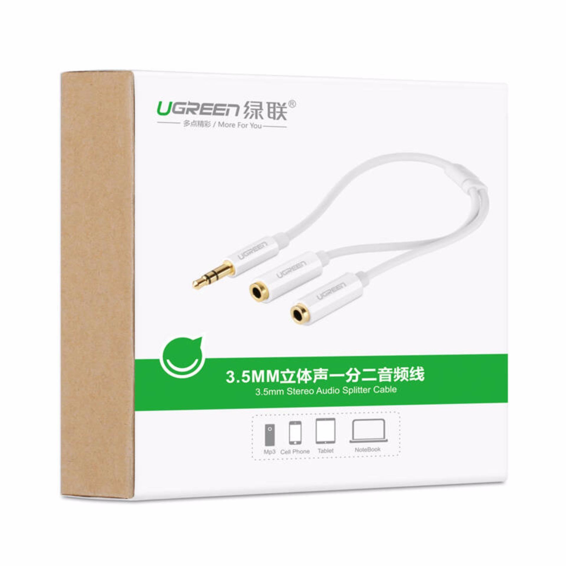 (20cm) Cáp chia cổng âm thanh 3.5mm 1 ra 2 - Ugreen 10739