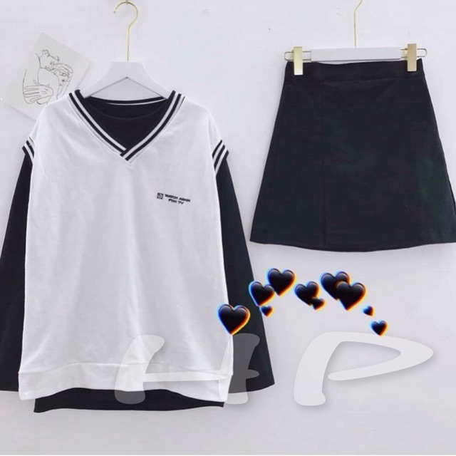 [HCM]Set áo gile kèm áo thun thời trang Hàn Quốc (Trắng và Đen)