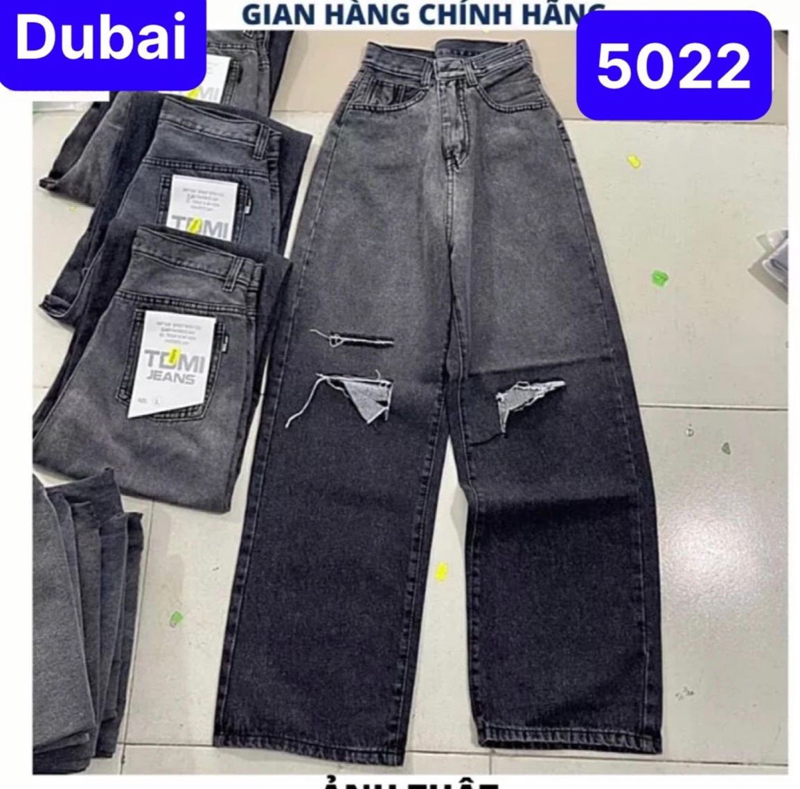 QUẦN JEANS CHẤT BÒ  ỐNG SUÔNG RỘNG RÁCH LOANG 2 MÀU ĐEN CẠP CAO DÀI CHÂN SIÊU TÔN DÁNG SANG CHẢNH MÙA HÈ - DUBAI FASHION