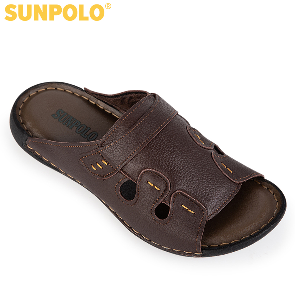 Men leather sandals SUNPOLO DQN018 (black, brown)