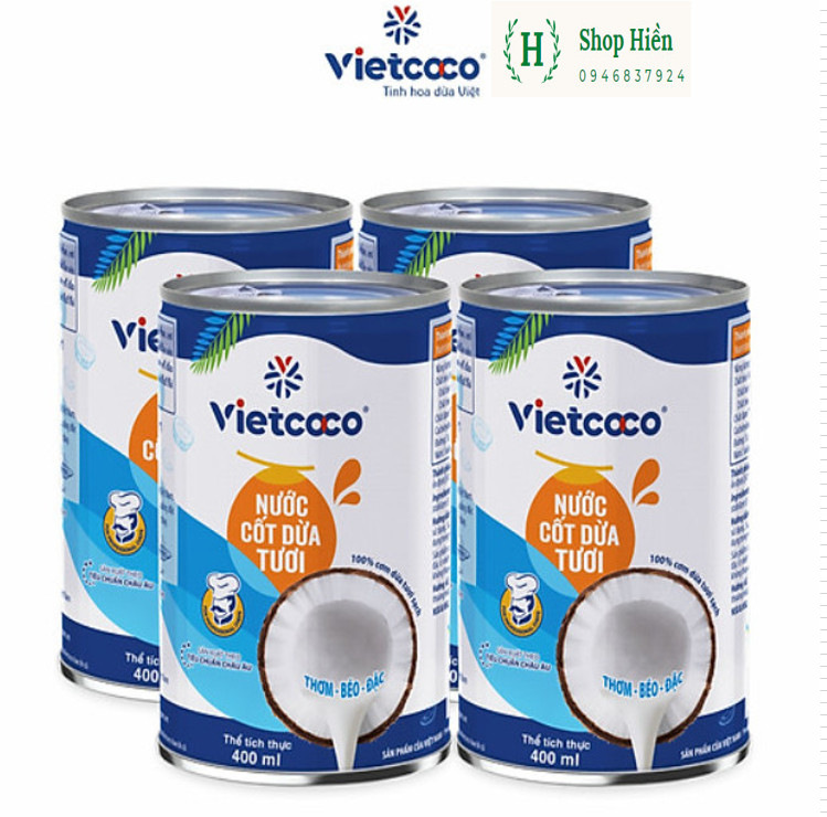 Combo 4 hộp nước cốt dừa tươi vietcoco lon 400ml