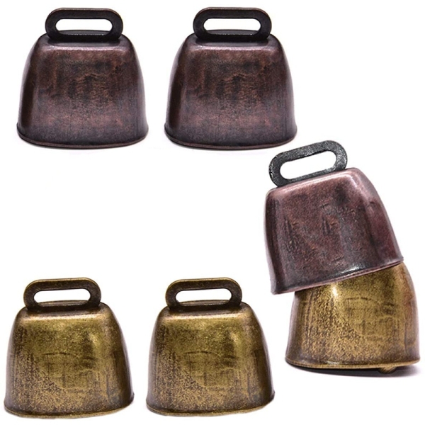 6 Pcs Metal Cow Bell, Cowbell Retro Bell for Horse Sheep Grazing Copper, Cow Bells Noise Makers