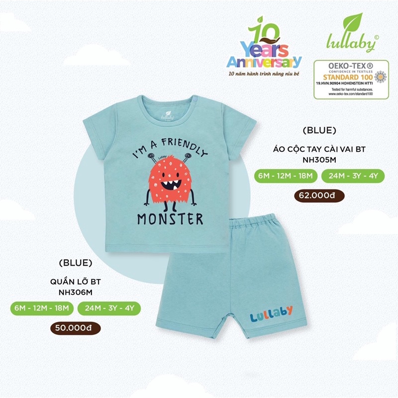 [LULLABY 2022] Bộ Cộc tay bé trai cotton (Sz 6m-4y)