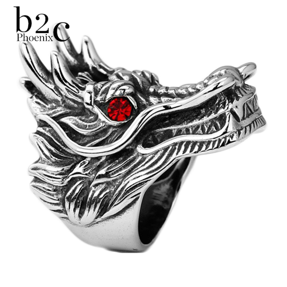 Phoenix B2C Nhẫn khắc đầu rồng bằng đá Zirconia phong cách punk quà tặng