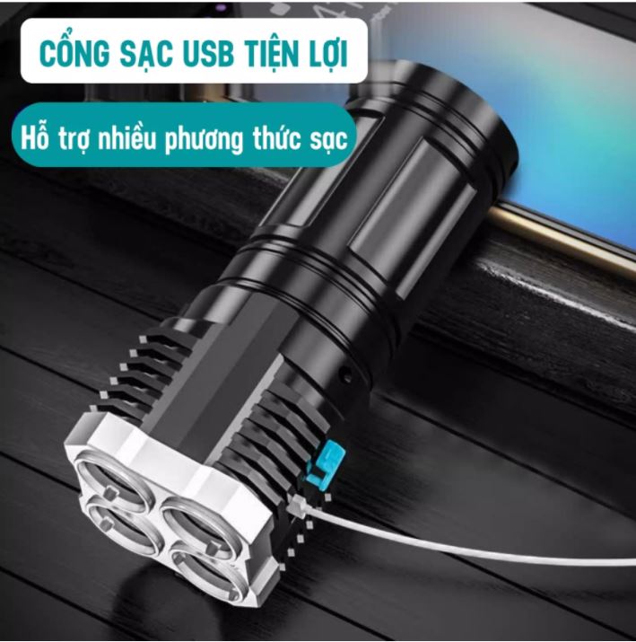 Đèn Pin Siêu Sáng, Đèn Pin Mini Cod Led 4 Chế Độ Sáng Led