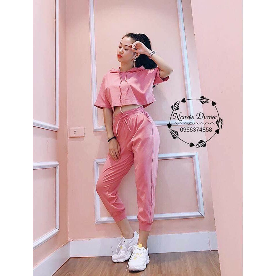 [HCM]Set thể thao áo crop hoodie cá tính (Kèm ảnh thật shop chụp)
