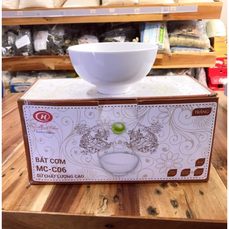 Bát trắng ăn cơm sứ xương Minh Châu