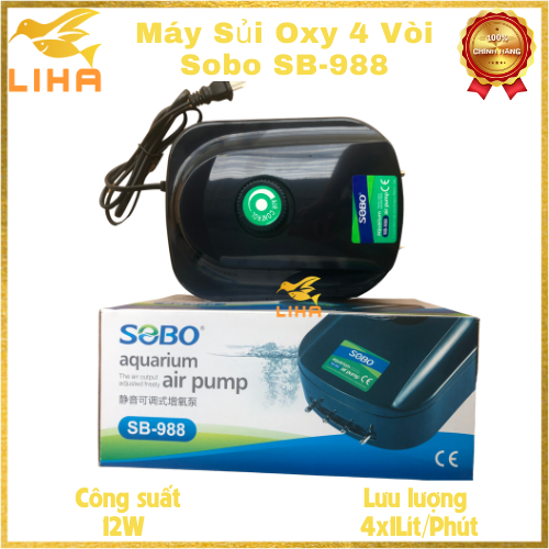 Máy Sủi Oxy 4 Vòi Sobo SB-988 (12W-4x4Lít/Phút) - Máy Sủi Oxy  Siêu Êm Cho Bể Cá