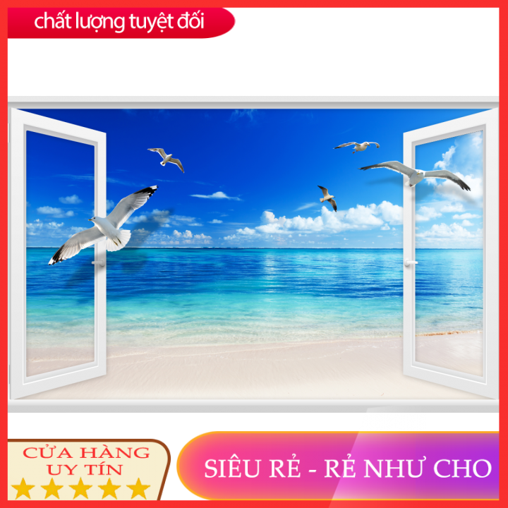 Tranh dán tường 3d cửa sổ phòng khách, phòng ngủ