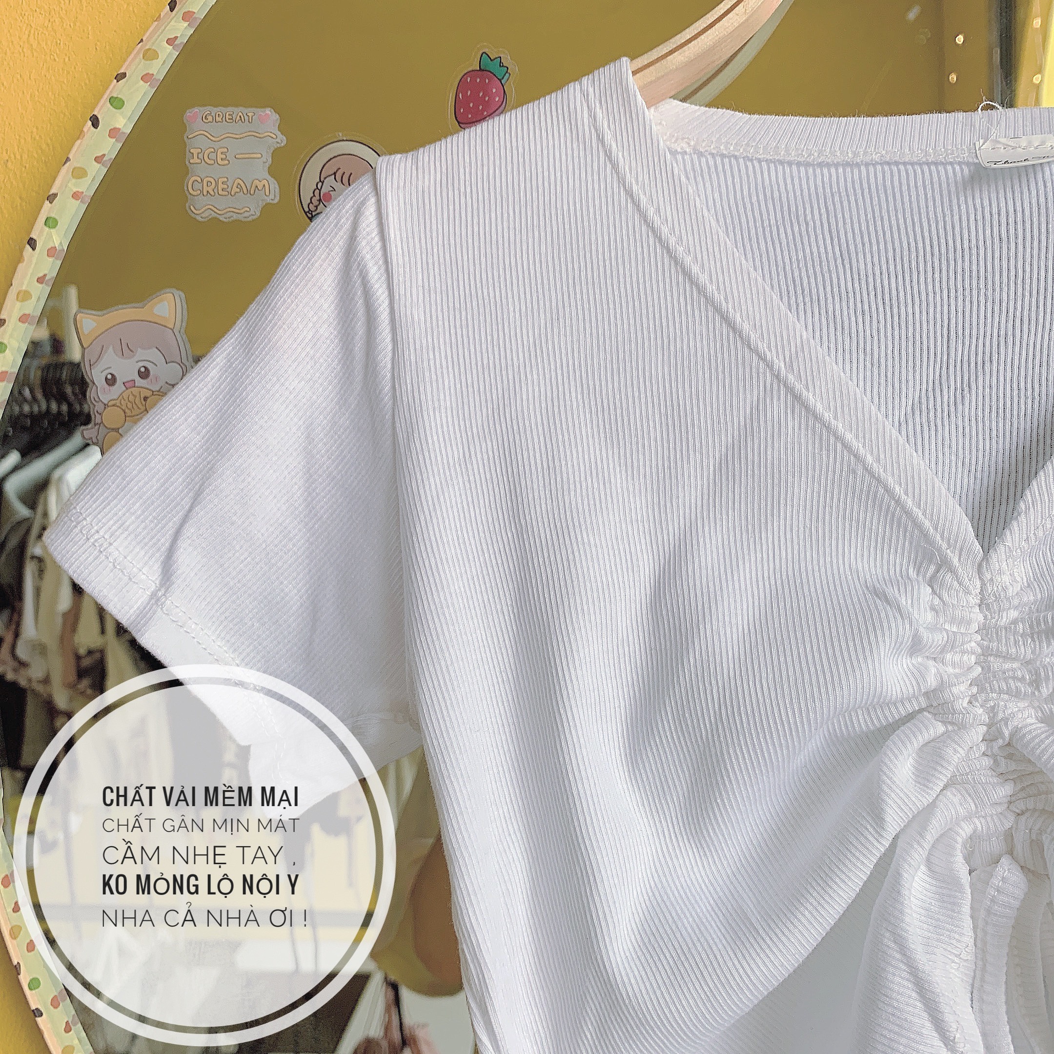 Áo croptop rút dây giữa gân co giãn siêu đẹp ( ẢNH THẬT - CLIP THẬT )