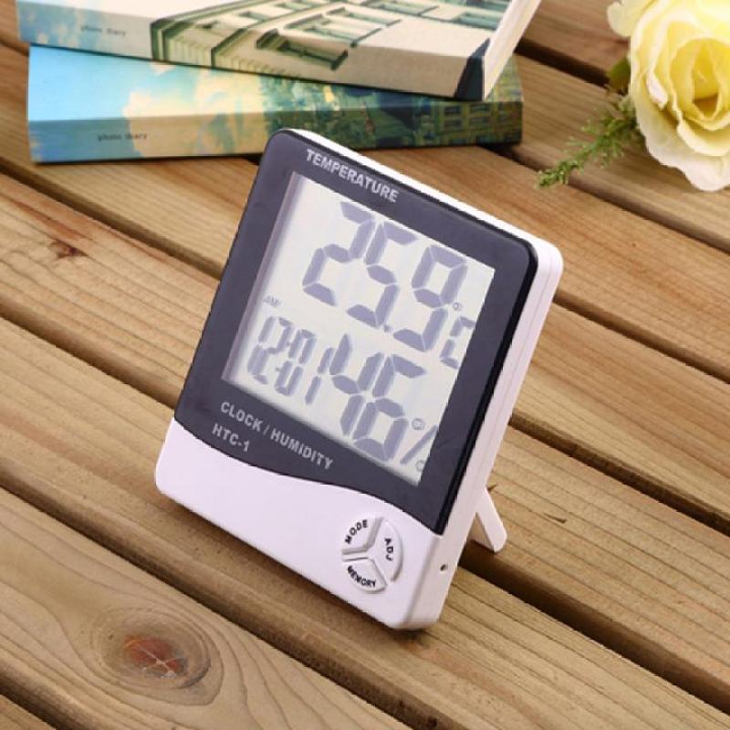 Nhiệt ẩm kế điện tử LCD đo nhiệt độ độ ẩm trong phòng kiêm đồng hồ báo thức HTC-1