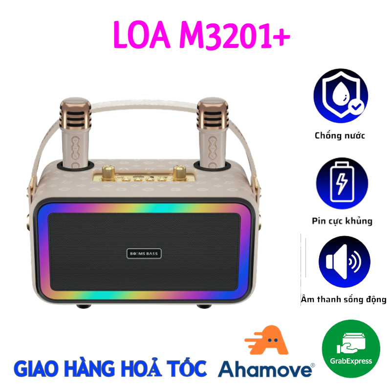 Loa bluetooth booms bass m3201+ sang trọng công suất lớn kèm 2 micro. đây là một lợi thế rất lớn khi sử dụng loa để hát karaoke hoặc thưởng thức bản nhạc yêu thích.
