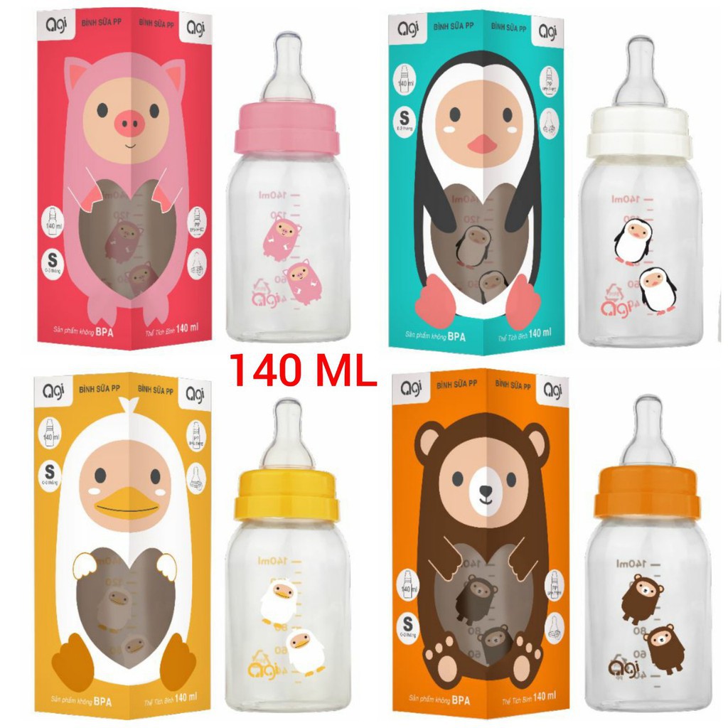 (FREESHIP ĐẾN 50k) (MẪU MỚI) Bình Sữa cổ hẹp PP không BPA thiết kế van chống sặc chống đầy hơi AGI Premium 140ML (Công nghệ Hàn Quốc)