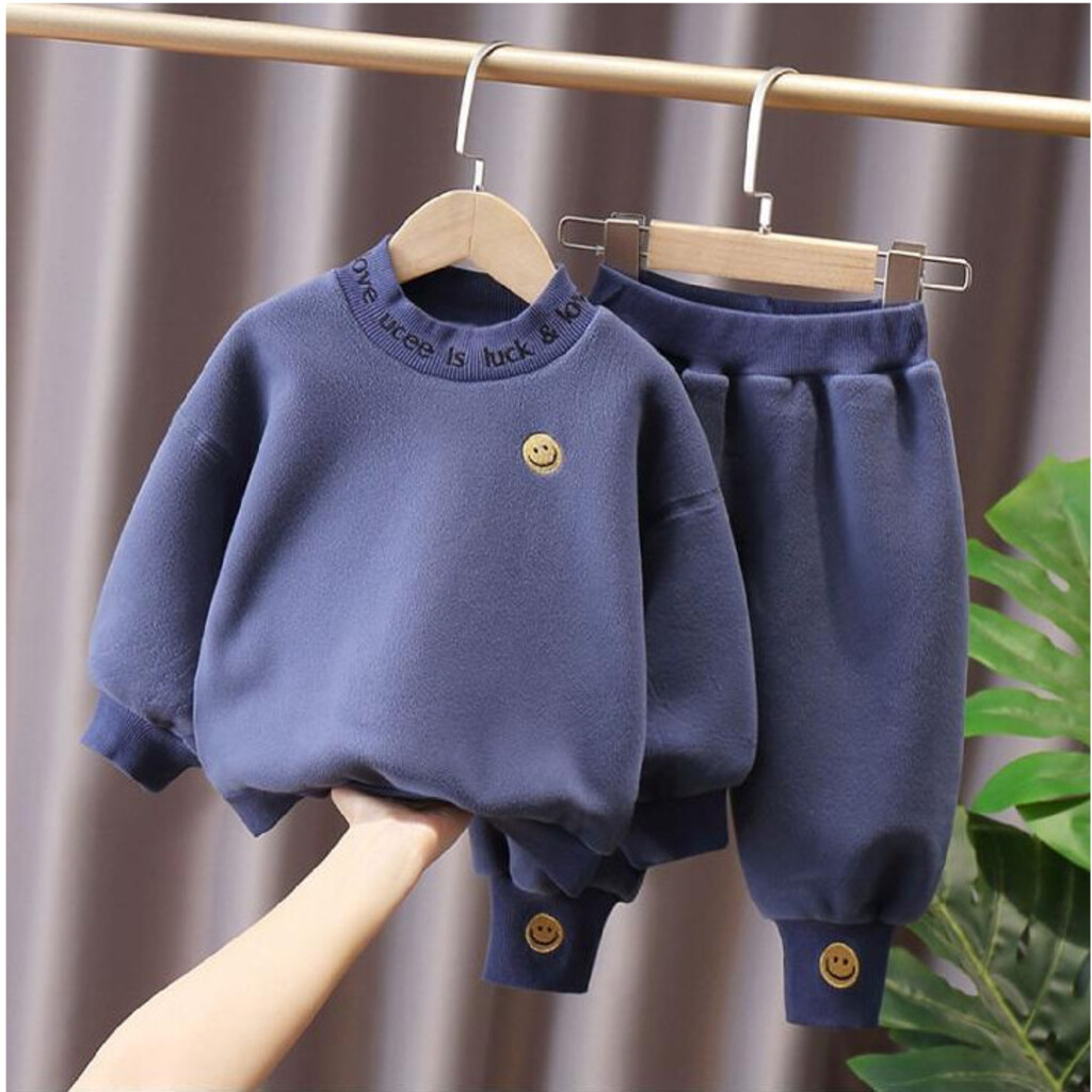 Bộ Nỉ Bông Thêu Mặt Cười Cực Xinh Và Ấm, Bộ Nỉ Cho Bé Trai, Bé Gái - Sumo Kid
