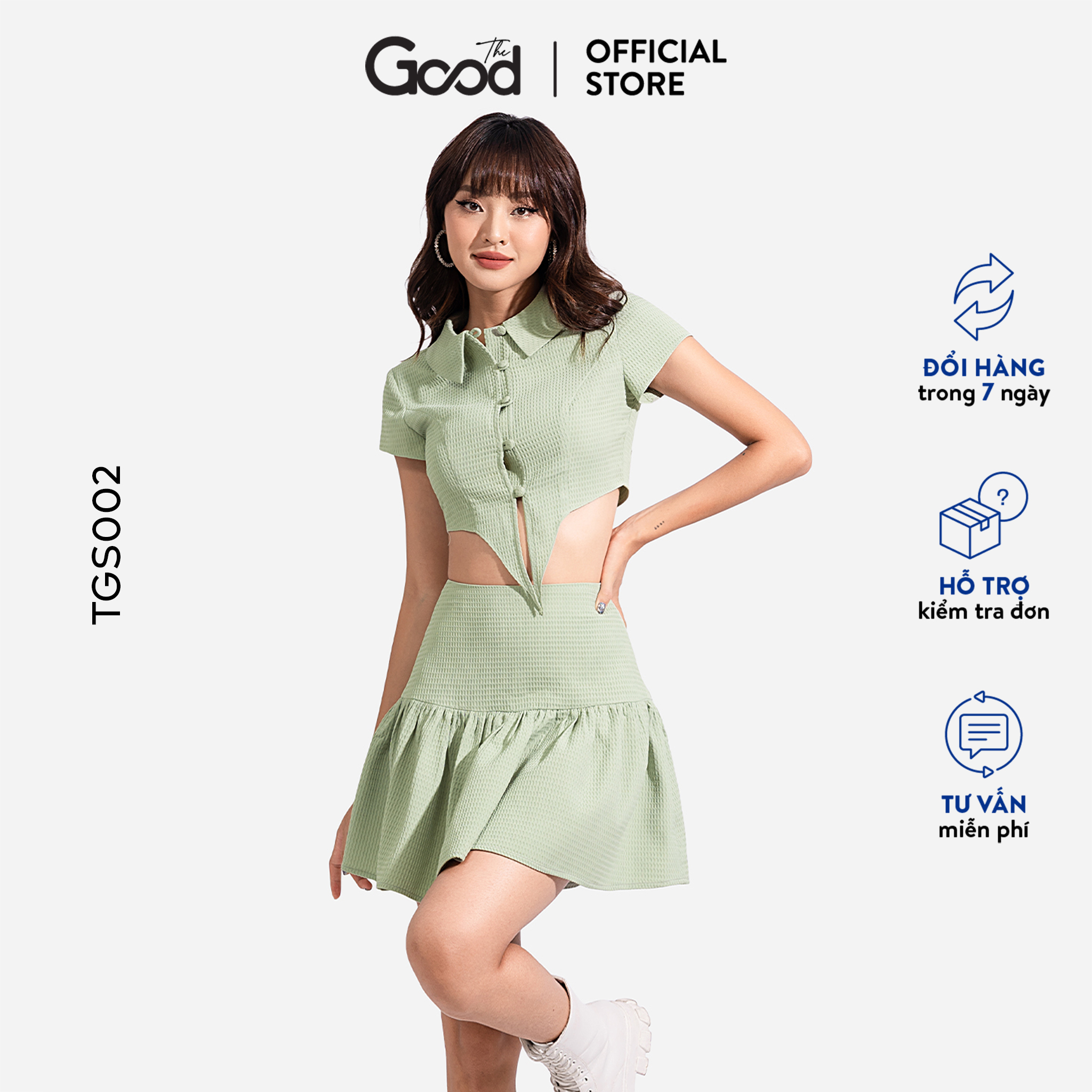 Áo Sơ Mi Croptop, Chân Váy Mini Đuôi Cá The Good