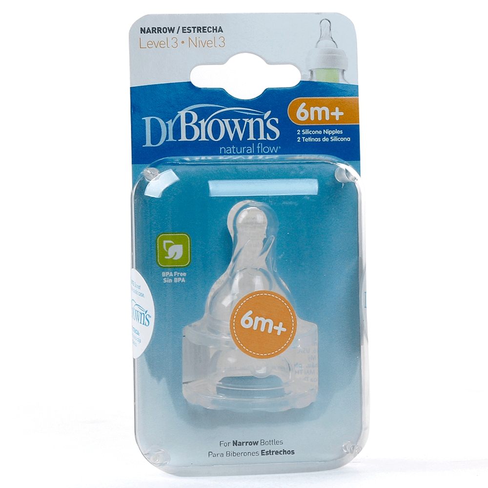 Núm ty thay thế Silicon Dr.Brown's Cổ hẹp (2 cái, số 3, 6-9M)