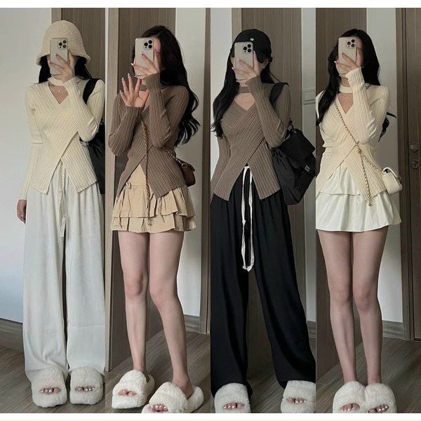 [25-27/4 Hoàn tiền 15%]Áo len Lông Thỏ vạt chéo cổ v chocker m155