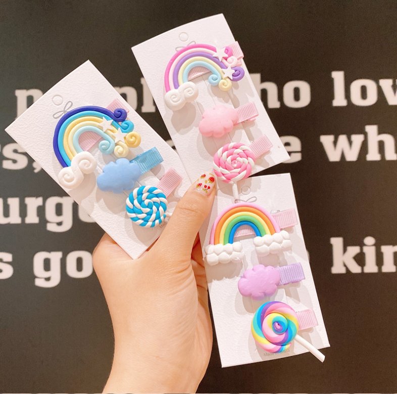 Set 3 kẹp tóc kẹo mút cầu vồng cho bé yêu